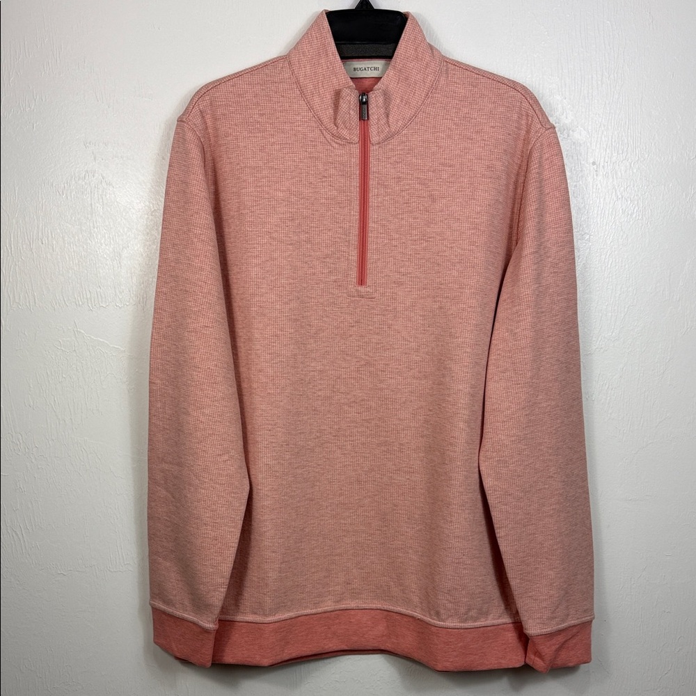 Bugatchi Houndstooth Quarter Zip Pullover Salmon … - image 2
